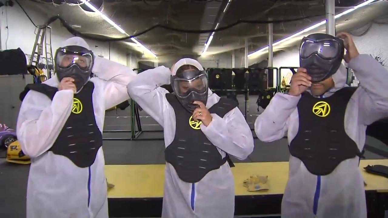 Tracy relieves some holiday stress at a rage room