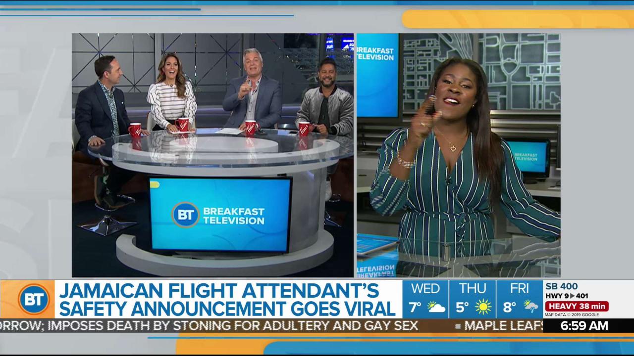 Jamaican Flight Attendant S Safety Announcement Goes Viral