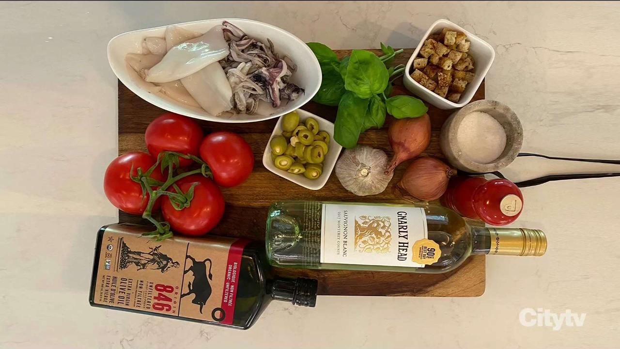 Tomato, olive, panseared calamari salad recipe Video Cityline